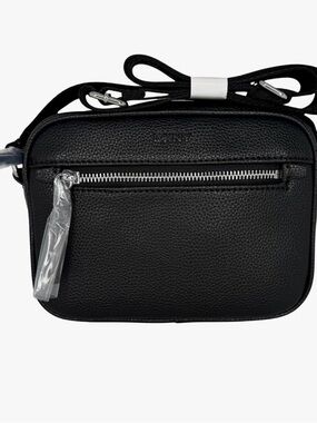 DKNY Black Pebbled Leather Belt Bag with Front Zip